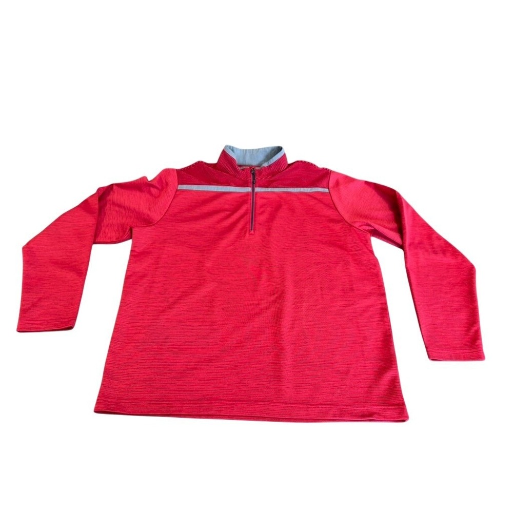 Antigua Mens Quarter Zip Pullover Red Black Stripe Reflective Performance Large